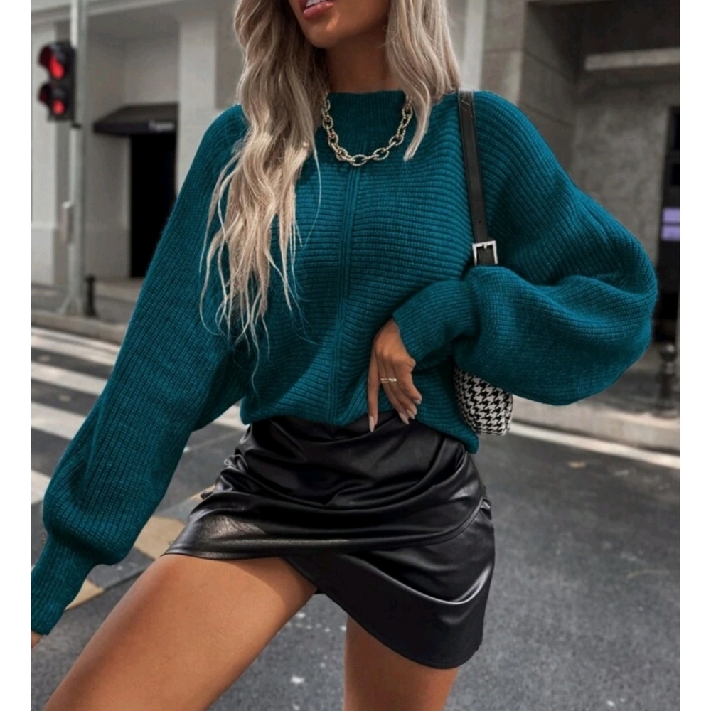Batwing Sleeves Rib Knit Sweater